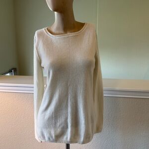 InCashmere Cashmere Sweater Ivory Cutout Side Detail Crew Neck Large